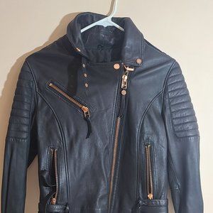 Boda Skins Leather Jacket Women Sz 4 Black Rose Gold MSRP $740